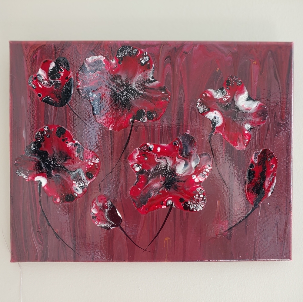 Acyrlic Pour 14×11 Abstract Poppy Flowers